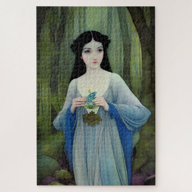 Quebra-cabeça Ink Wash Ilustração de Linda Mulher em Florestas (Vertical)