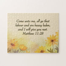 Inspirational Matthew 11:28 Amarelo Floral