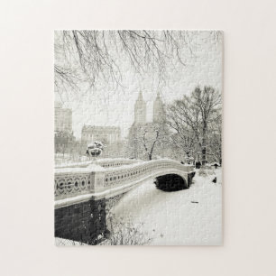 Quebra-cabeça Inverno do Central Park - neve na ponte do arco