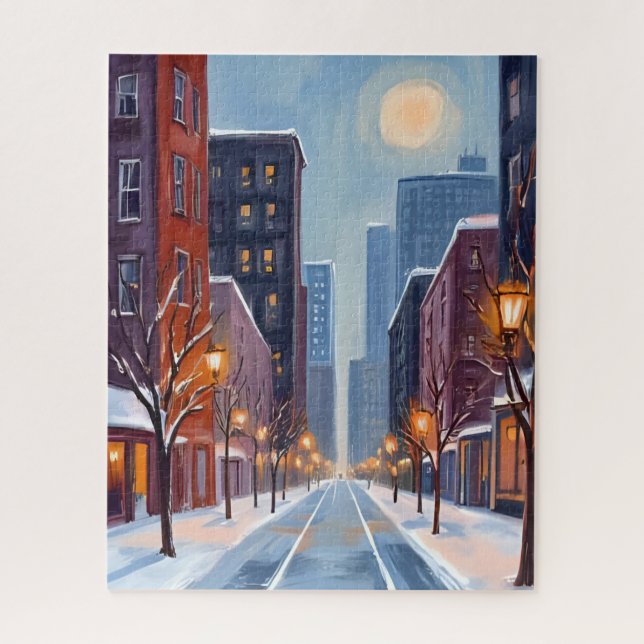 Quebra-cabeça Inverno em Boston | Aquarela da Cidade de Massachu (Vertical)