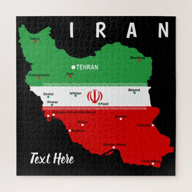 Quebra-cabeça Iran Map with Flag and Emblem (Vertical)