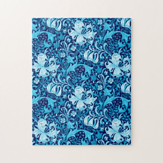 Quebra-cabeça Íris e Lírio de William Morris, Azul Índigo e Bran (Vertical)