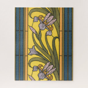 Quebra-cabeça Iris Flower Art Nouveau Padrão De Vidro Mantido