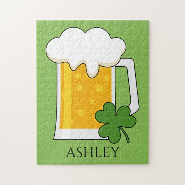 Quebra-cabeça Irish Beer Mug com Shamrock Clover | Personalizar (Vertical)