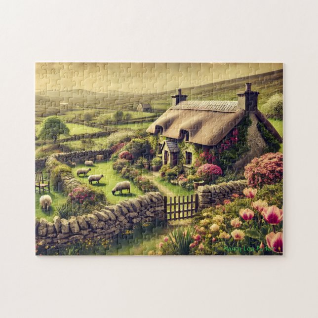 Quebra-cabeça Irish Cottage Puzzle, Vintage Countryside Scene (Horizontal)