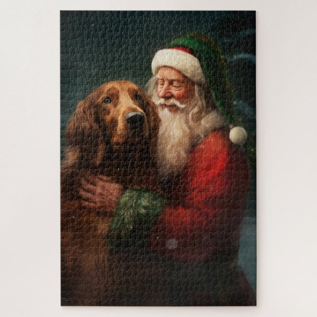 Quebra-cabeça Irish Red Setter Papai Noel Natal Festivo (Vertical)