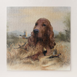 Quebra-cabeça Irish Setter Hunting Pheasant ,Art
