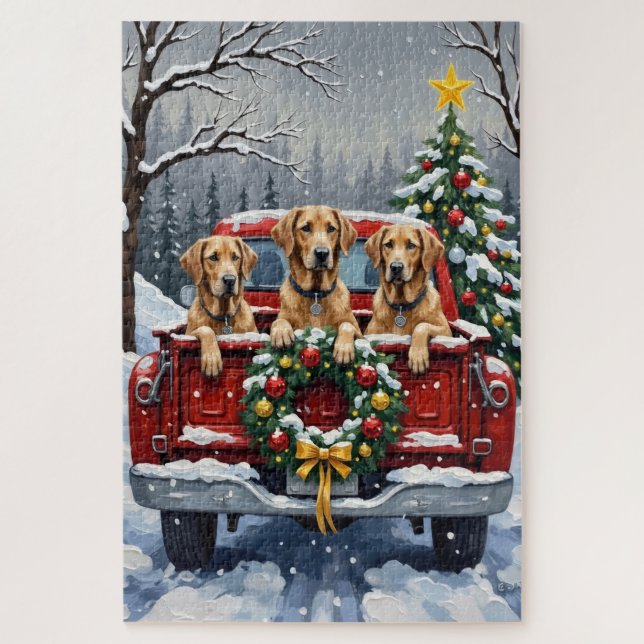Quebra-cabeça Irish Wolfhound Christmas Red Truck Holiday Gift (Vertical)