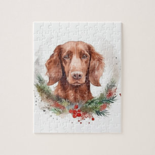 Quebra-cabeça Irlandês Red Setter Christmas Wreath Festivo Pup