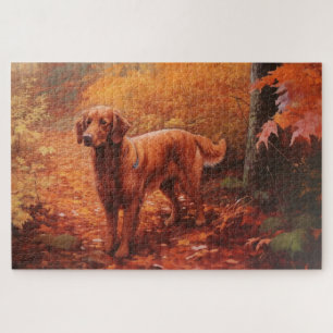 Quebra-cabeça Irlandês Red Setter no outono deixa cair inspiraçã