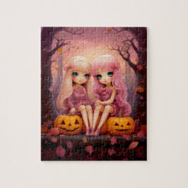 Quebra-cabeça Irmã rosa do Halloween gêmeas no parque