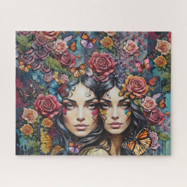 Quebra-cabeça Irmandade com Colagem de Borboletas Rosas