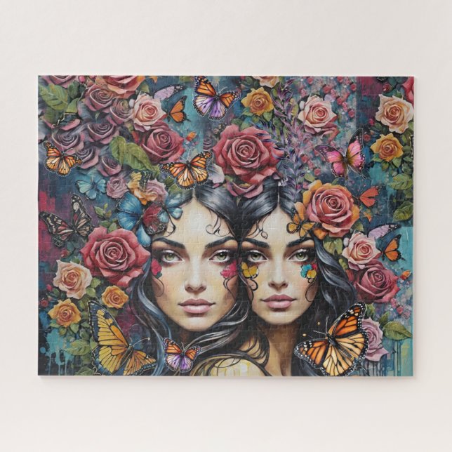 Quebra-cabeça Irmandade com Colagem de Borboletas Rosas (Horizontal)