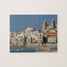 Quebra-cabeça Itália, Sicília, Cefalù, Vista da cidade com Duomo
