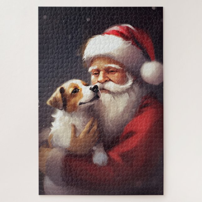 Quebra-cabeça Jack Russell Com Papai Noel Natal Festivo (Vertical)
