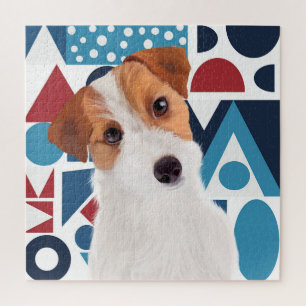 Quebra-cabeça Jack Russell Terrier Dog Blue e Red Geométrico