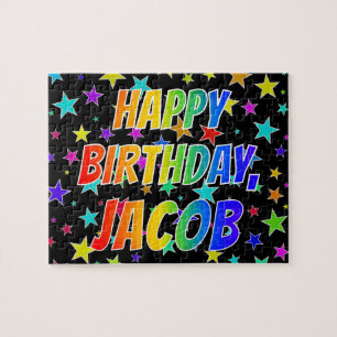 Quebra-cabeça "JACOB" Primeiro Nome, Diversão "FELIZ ANIVERSÁR