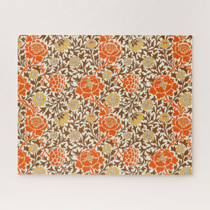 Quebra-cabeça Jacobean Floral, Laranja, Marrom e Mostarda Dourad