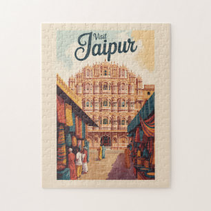 Quebra-cabeça Jaipur India Hawa Mahal Ilustração Viagem Art