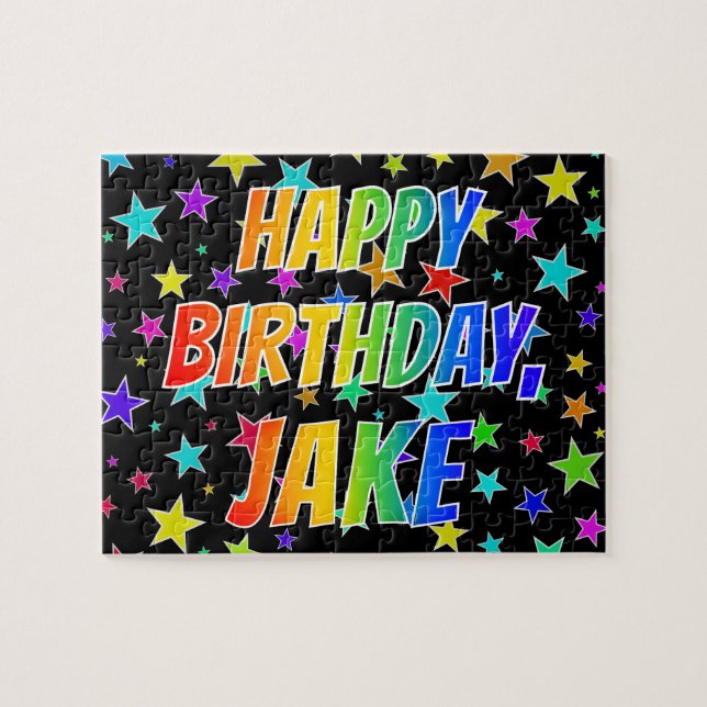 Quebra-cabeça "JAKE" Primeiro Nome, Diversão "FELIZ ANIVERSÁRIO" (Horizontal)