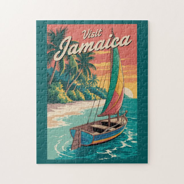 Quebra-cabeça Jamaica Boat Illustration Travel Art Vintage (Vertical)