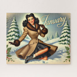 Quebra-cabeça Janeiro Vintage Winter Brunette Pin-up
