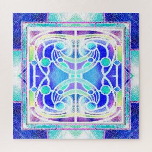 Quebra-cabeça Janela de Catedral de Vidro Colorido em Azul e Ver