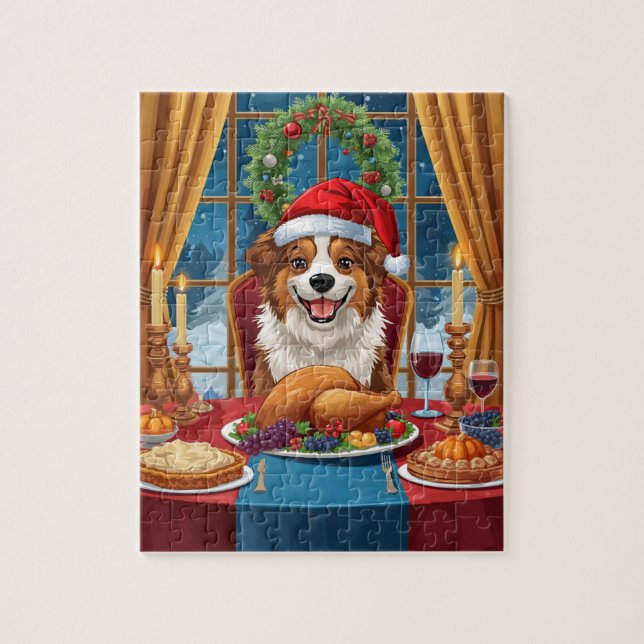 Quebra-cabeça Jantar de Natal de Cachorro Festa de Natal (Vertical)