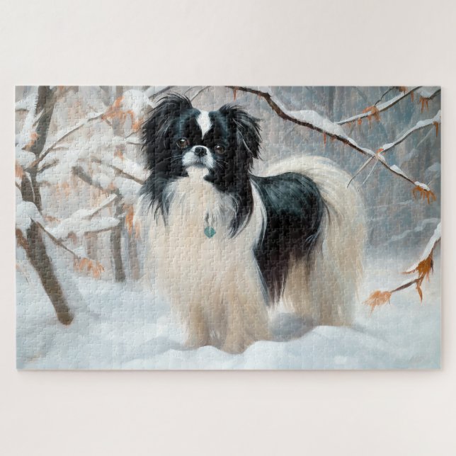 Quebra-cabeça Japanese Chin Deixe Nevar Natal (Horizontal)