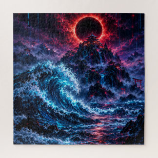 Quebra-cabeça Japanese Cyberpunk Mountain Wave Eclipse Poster