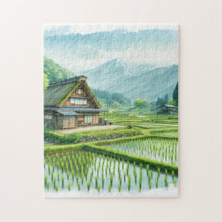 Quebra-cabeça Japanese Farmhouse and Rice Fields – Rural Puzzle