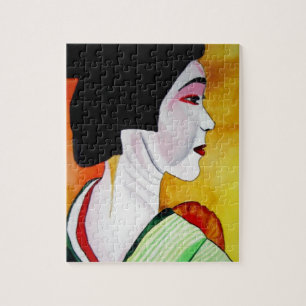 Quebra-cabeça Japonês Geisha com arte original verde quimono