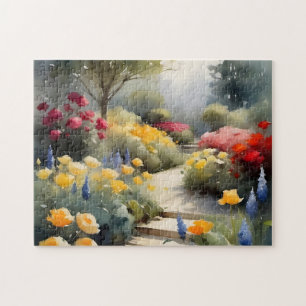 Quebra-cabeça Jardim bonito com flores azuis de rosas amarelas v