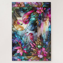 Quebra-cabeça Jardim da Lua do Flamingo de Vidro Colorido