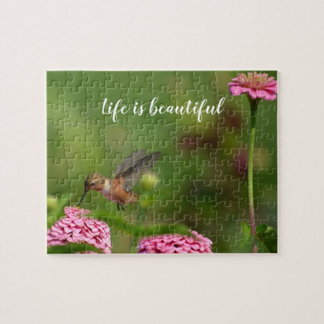 Quebra-cabeça Jardim das Flores do Hummingbird Zinnia (Horizontal)