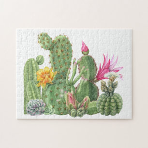 Quebra-cabeça Jardim de Aquarela de Cactus Bloqueando