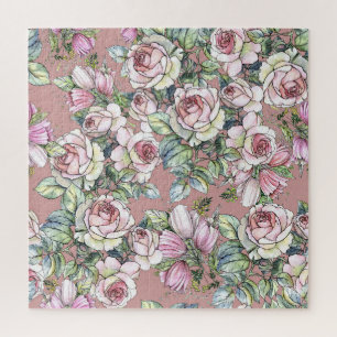 Quebra-cabeça Jardim de Aquarelas: Elegância de Tulipas de Rosa.