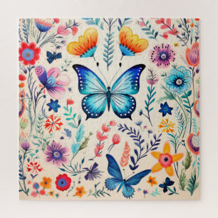 Quebra-cabeça Jardim de Borboleta de Aquarela Whimsical Floral
