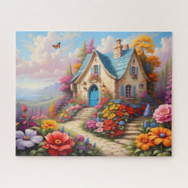 Quebra-cabeça Jardim de Casa Colorido com Porta Azul
