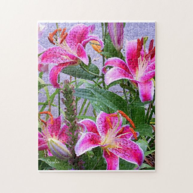 Quebra-cabeça Jardim de Flores Asiáticas Pintadas com Lírio Star (Vertical)