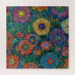 Quebra-cabeça Jardim de Flores Colorido e Retrô
