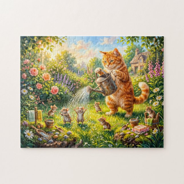 Quebra-cabeça Jardim de Gatos e Ratos Diversão na Água (Horizontal)