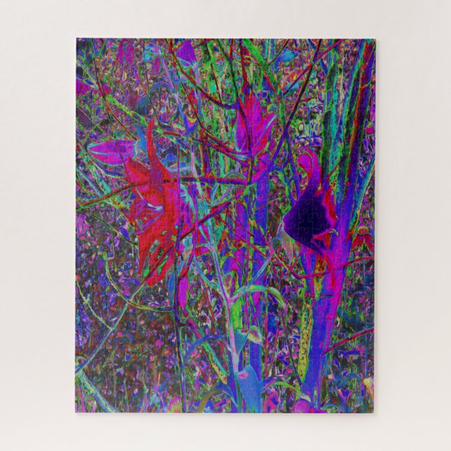 Quebra-cabeça Jardim de Lírios Cores de Arco-Íris Abstrato Psico (Vertical)