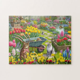 Quebra-cabeça Jardim Flor com Gatos/Gato