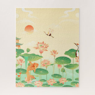 Quebra-cabeça Jardim Japonês Koi Pond e Waterlily Art
