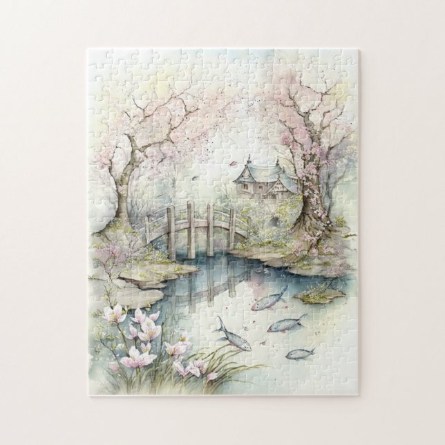 Quebra-cabeça Jardim Japonês Tradicional em Primavera (Vertical)