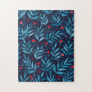 Quebra-cabeça Jardim noturno de aquarelas - turquesa, azul e ver