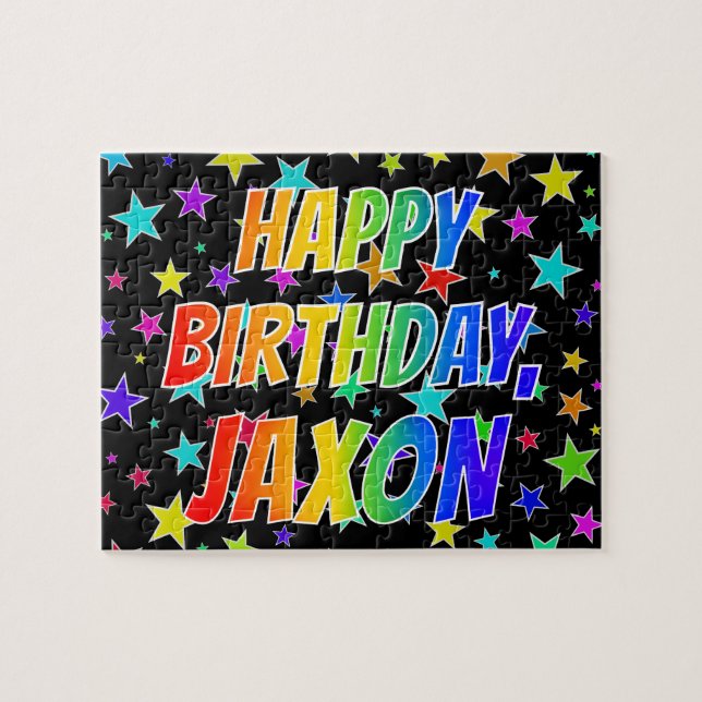 Quebra-cabeça "JAXON" Primeiro Nome, Diversão "FELIZ ANIVERSÁRIO (Horizontal)