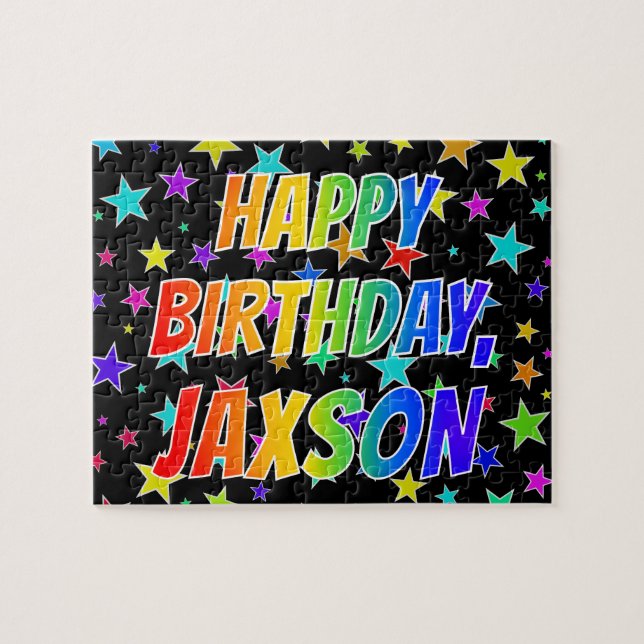 Quebra-cabeça "JAXSON" Primeiro Nome, Diversão "FELIZ ANIVERSÁRI (Horizontal)