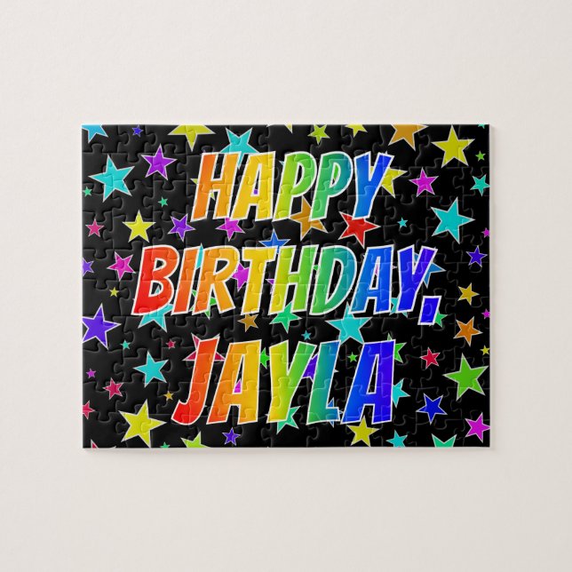 Quebra-cabeça "JAYLA" Primeiro Nome, Diversão "FELIZ ANIVERSÁRIO (Horizontal)